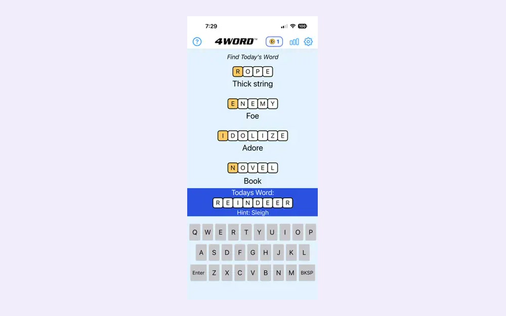 4Word daily puzzle on iPhone