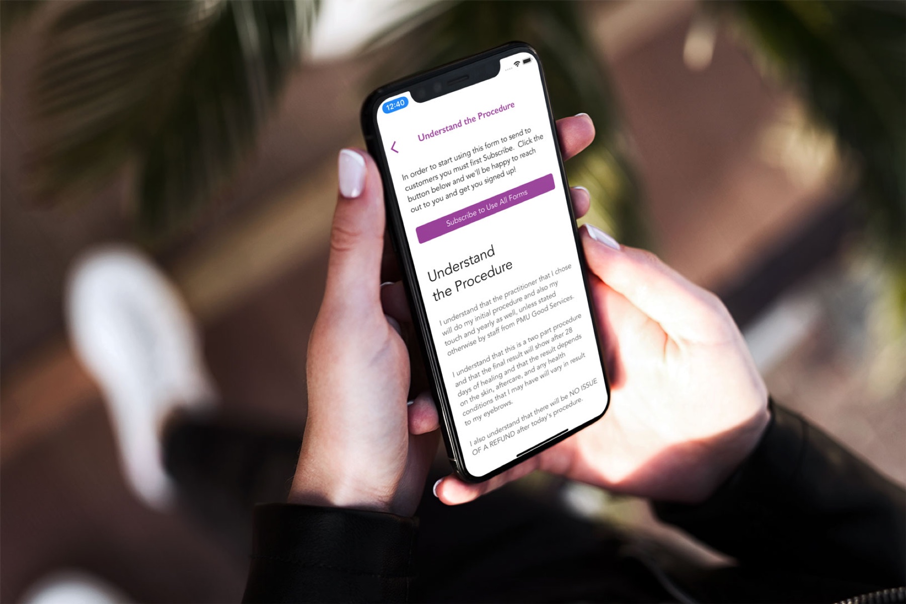 PMU Forms consent form on an iPhone