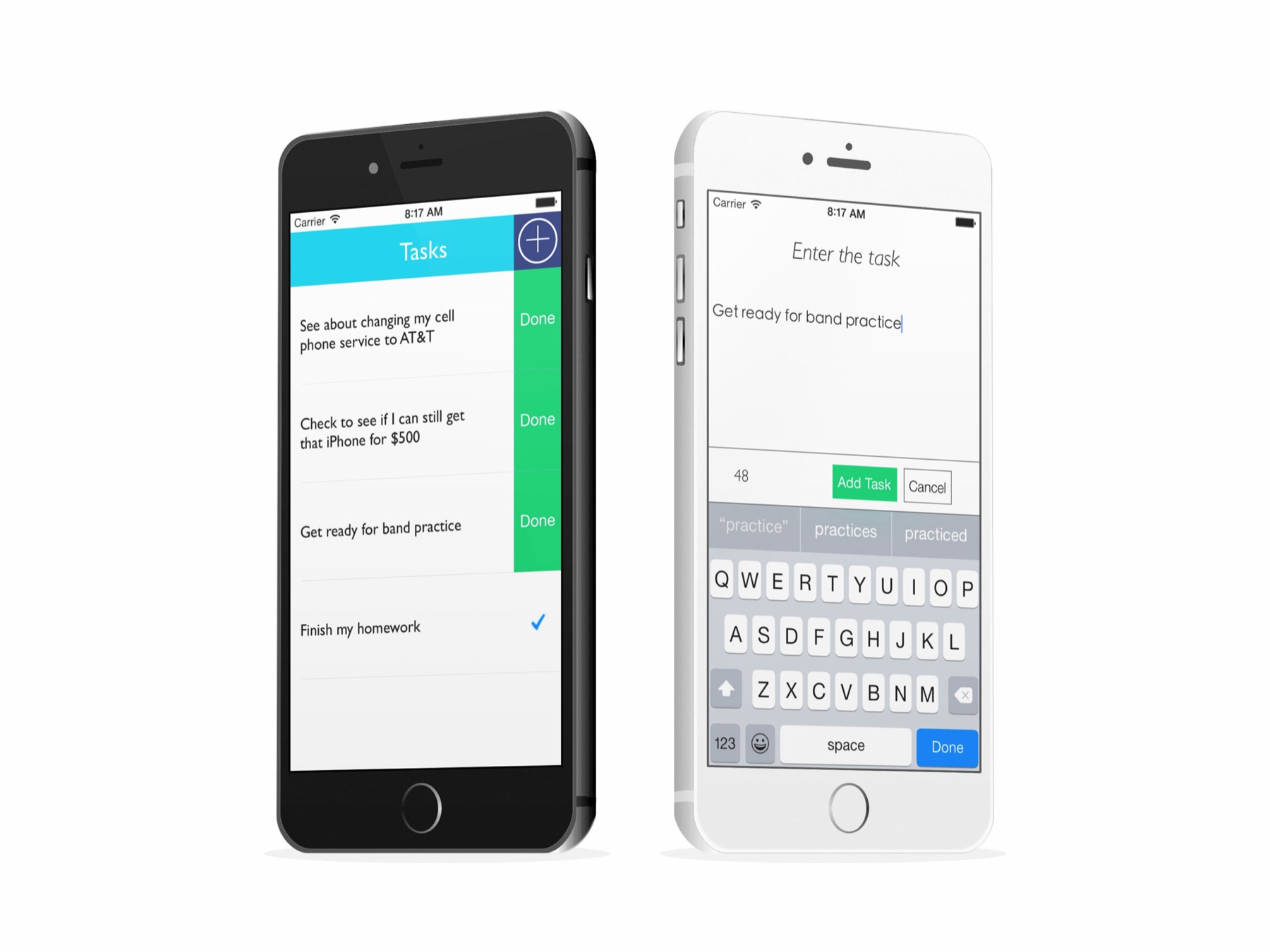 Symple Tasks task list and add-task screens